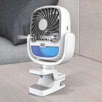 Velvet Wheels Portable Air Cooler with clamp, ideal for desk or stroller use.