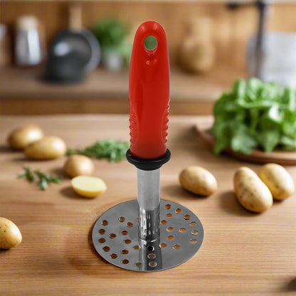 Stainless steel pav bhaji masher with plastic handle for easy mashing