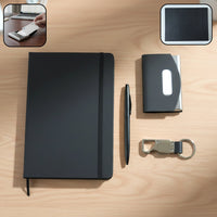 Premium travel essentials set featuring a professional notebook diary