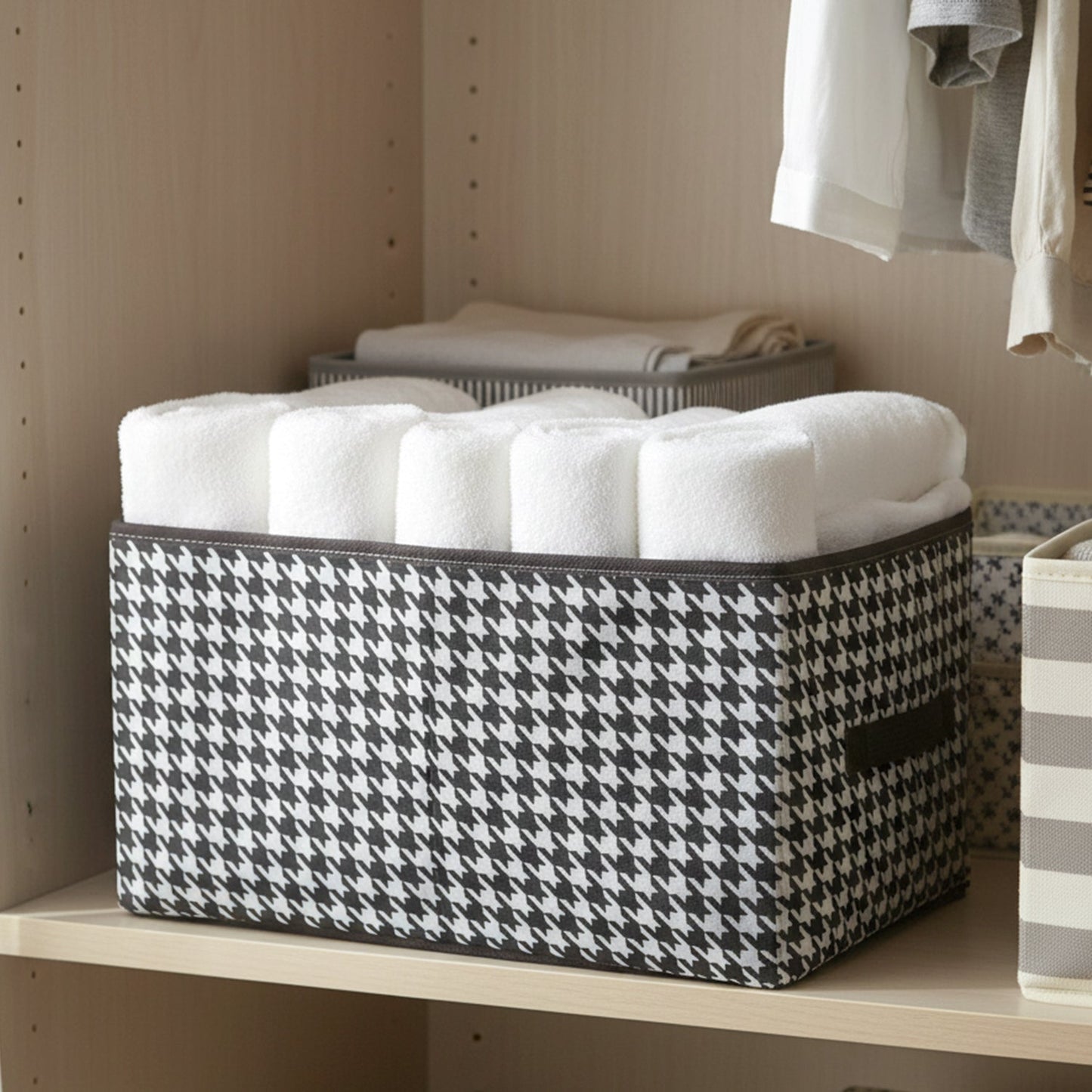 Foldable fabric storage basket with handle for home storage