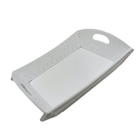 White foldable serving tray with handle, ideal for kitchen and dining, displayed on a clean background.