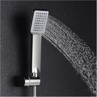 High pressure shower head spraying water, showcasing its powerful jet stream.