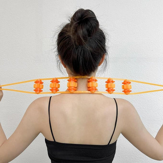Handheld back massage roller rope on a clean white background