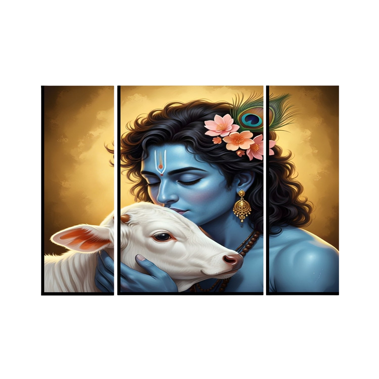 Krishna cow spiritual wall decor in MDF panels