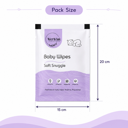Baby wipes size 15x20cm, gentle cleansing for toddlers