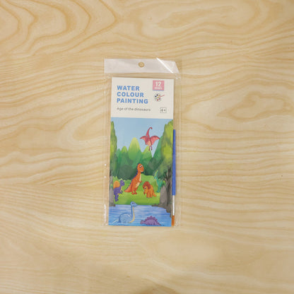 Portable kids watercolour painting set with dinosaur illustrations