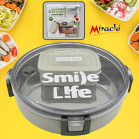 Miracle Stainless Steel Lunch Box with a clear lid and small plastic insert, ready for daily meals.