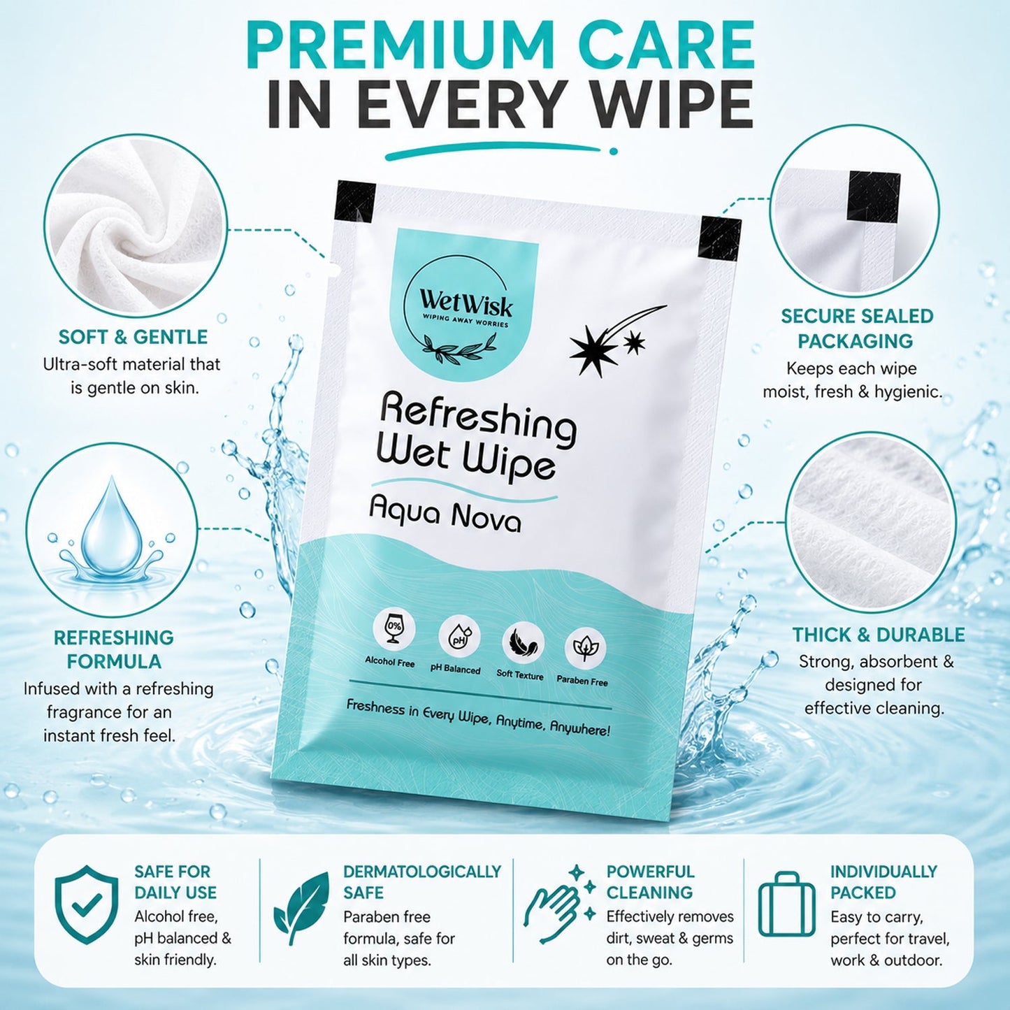 Post-workout Aqua Nova wet wipe in use