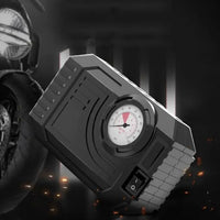 RaceVault Portable Tire Inflator with gauge and nozzle on a white background.