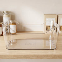 Transparent plastic storage box with handle for fridge and pantry organization