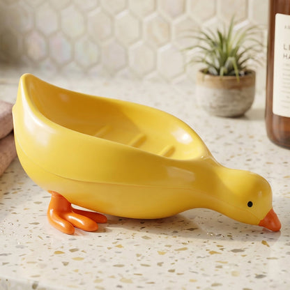 Duck-shaped kids soap dish with drainage system