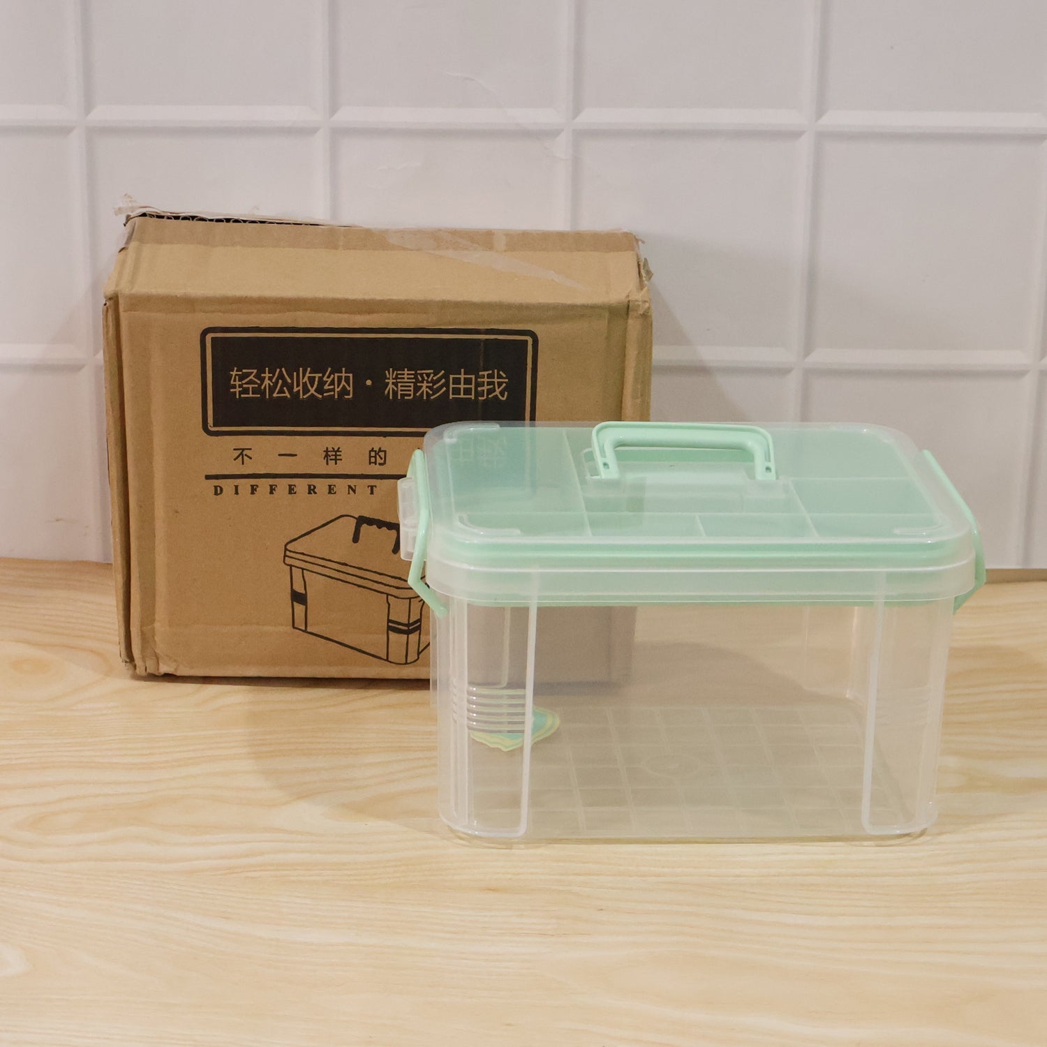 Clear plastic storage box for medical supplies