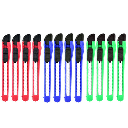 Set of 12 durable paper cutter knives in assorted colors