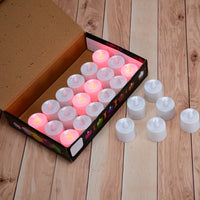 Vibrant red LED tealight candles, a pack of 24 for festive decorations.