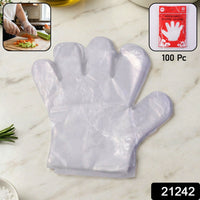 Hands wearing disposable transparent plastic gloves during food handling