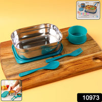Stainless steel lunch box set with separate snack container and included fork and spoon