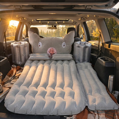 Compact inflatable car mattress folded for convenient travel storage