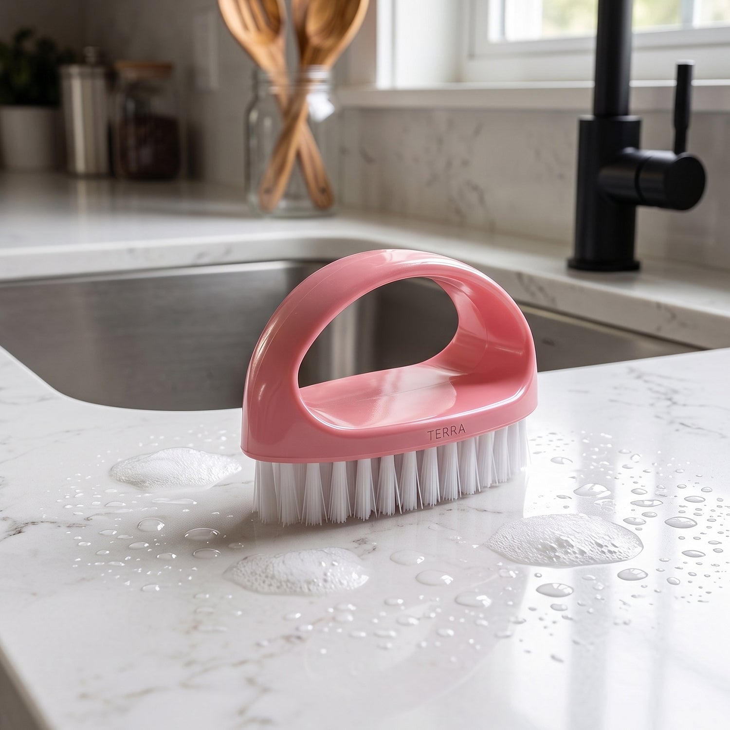 Clothes washing scrub brush with comfortable grip