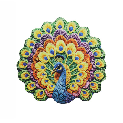 Decorative peacock motif soft floor mat in multi-color