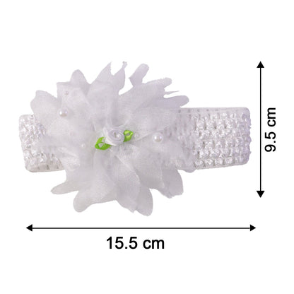 Close-up of floral headband for babies, comfortable elastic material