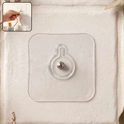 Self-adhesive transparent wall hook with metal stud design