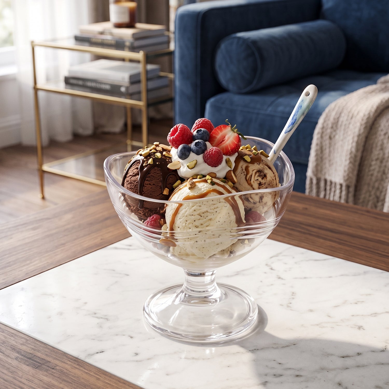 Dessert bowls with ice cream, showcasing their clarity and style