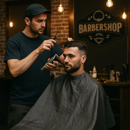 Close-up of hair cutting cape edge detail