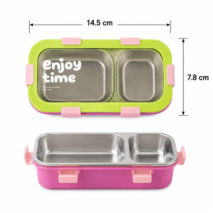 Durable stainless steel lunch box with secure clasps