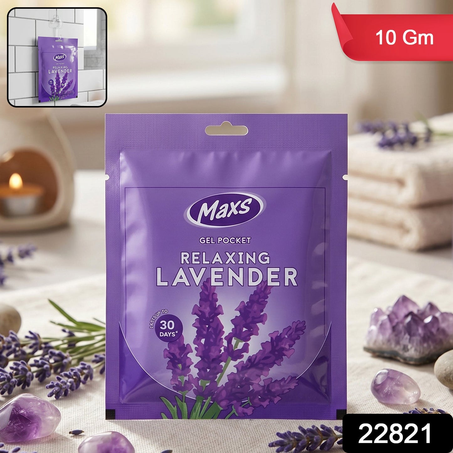 Compact Maxs Lavender Gel Air Freshener pocket design.